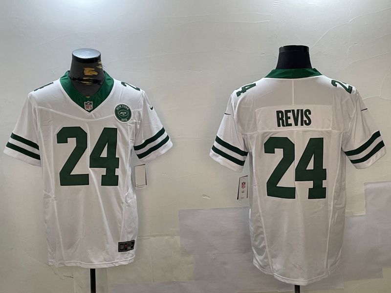 Men New York Jets #24 Revis White Throwback 2024 Nike Vapor Limited NFL Jersey style 2